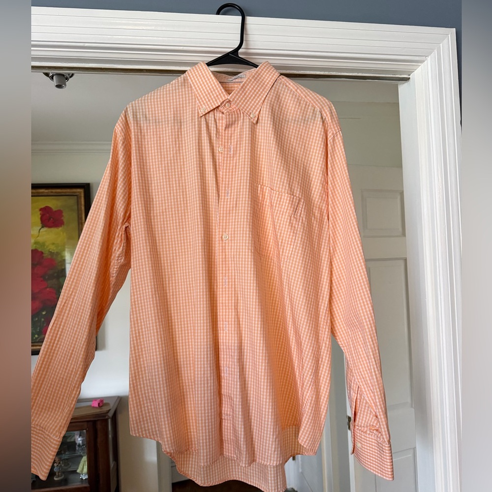 Peter Millar Men's Orange Gingham Button-Down Shirt